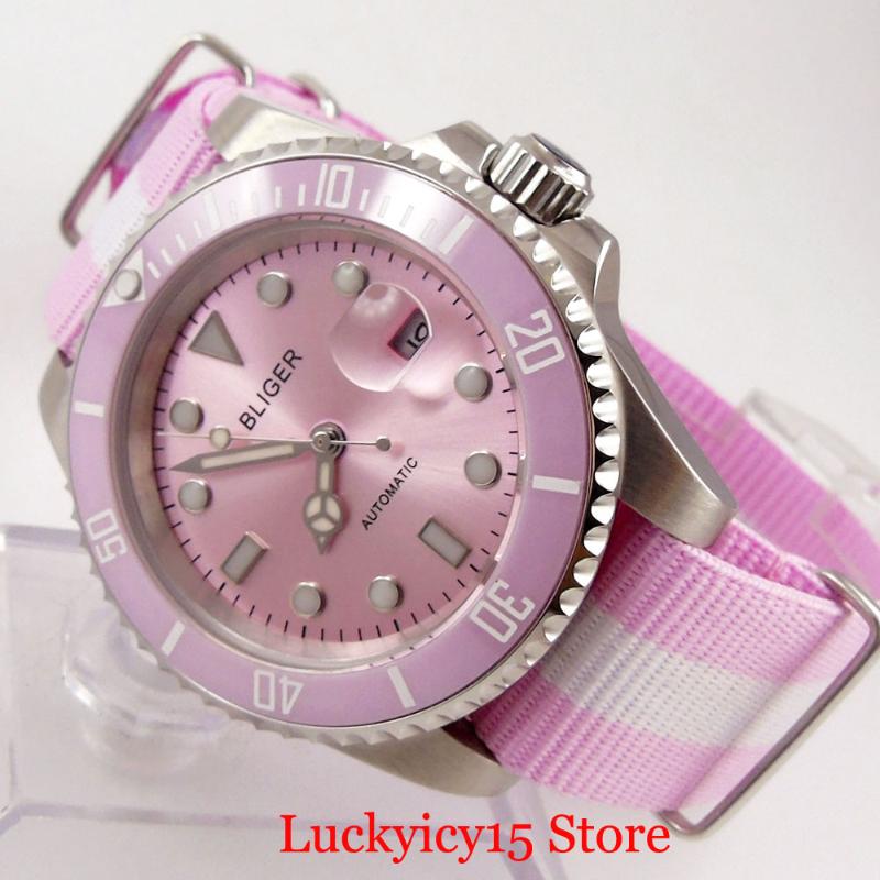 Wristwatches BLIGER Pink Self Winding Men Watch Sapphire Glass Nylon Strap Date Window Rotating Bezel MIYOTA Movement, Nologo mingzhu 281e3
Wristwatches BLIGER Pink Self Winding Men Watch Sapphire Glass Nylon Strap Date Window Rotating Bezel MIYOTA Movement, Nologo mingzhu 281e3