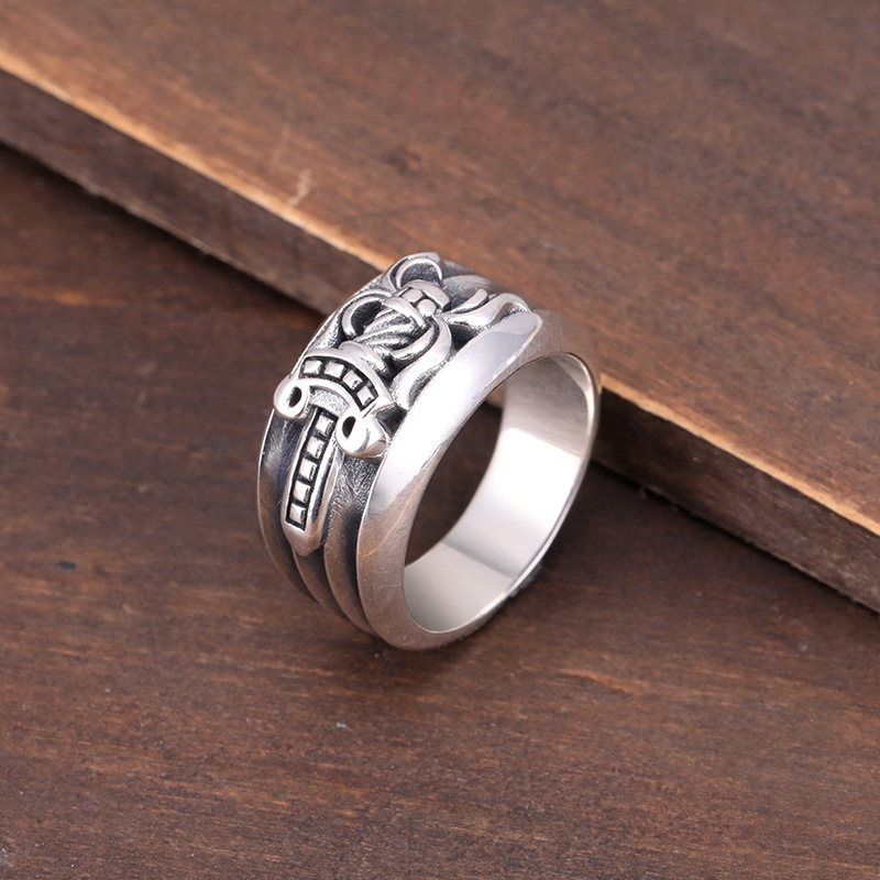 925 sterling silver handmade vintage band rings antique silver sword designer band rings for men women American European style nice gift