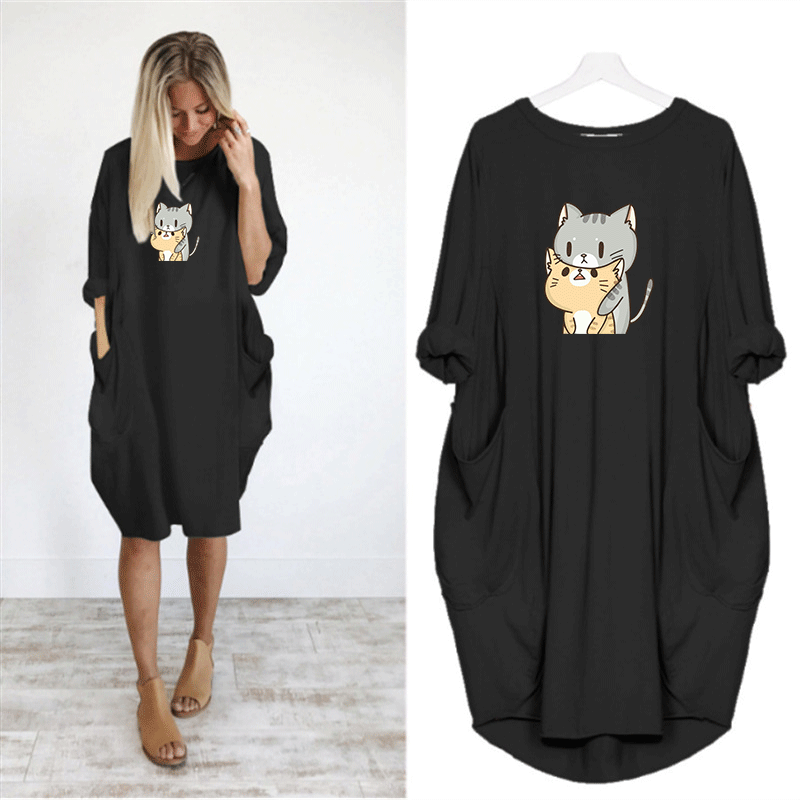 Dress Women Cute Print Cat Dog Pocket Casual Loose Vintage Party Autumn Girls Clothes Kawaii Womens Plus Size M-5XL Dresses 2020, Soildb
Dress Women Cute Print Cat Dog Pocket Casual Loose Vintage Party Autumn Girls Clothes Kawaii Womens Plus Size M-5XL Dresses 2020, Soildb