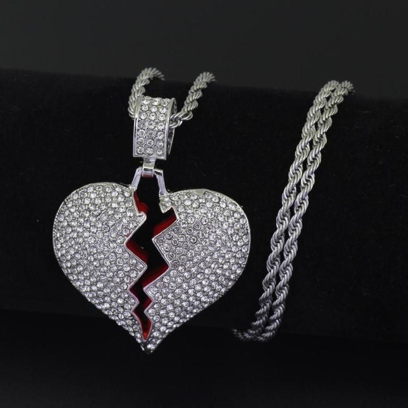 Pendant Necklaces HipHop King Iced Out Broken Heart Necklace & With Twist Chain Gold Color Bling Rhine Stone Men's Hip Hop Jewelry, Silver
Pendant Necklaces HipHop King Iced Out Broken Heart Necklace & With Twist Chain Gold Color Bling Rhine Stone Men's Hip Hop Jewelry, Silver