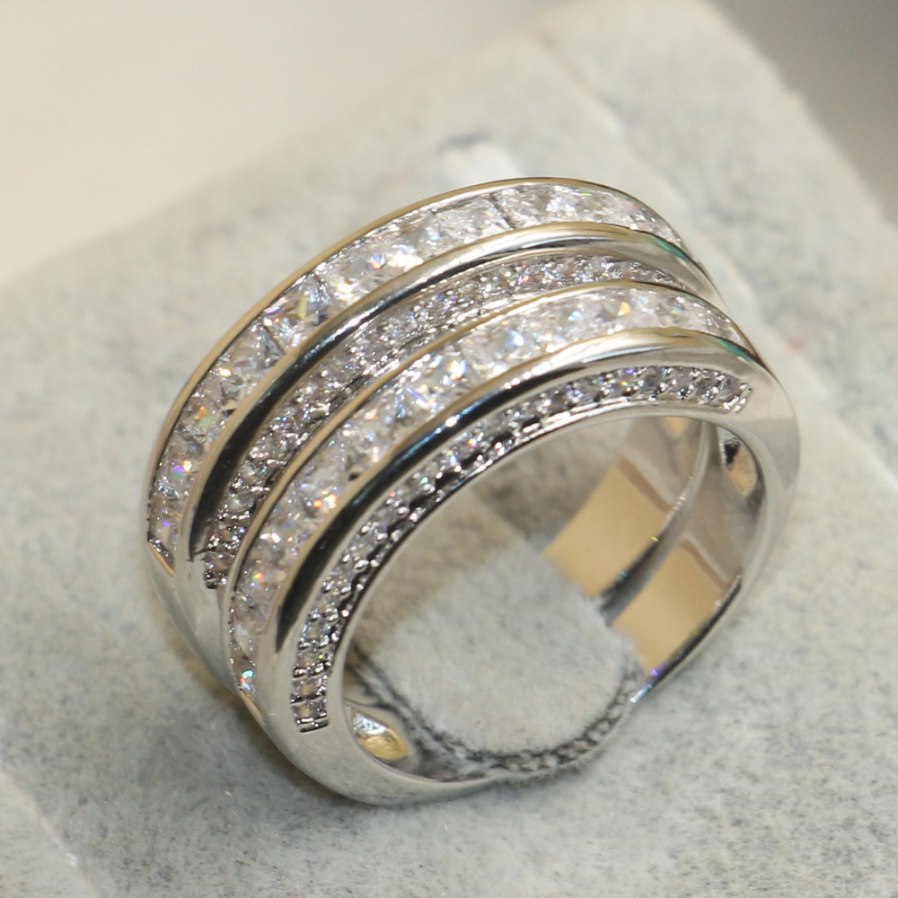 925 Sterling Silver White Clear 5A CZ stones Wedding Bridal Women Rings Gift Size 511