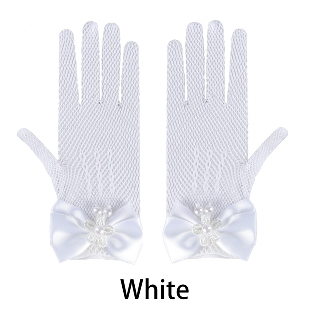 Children's wedding flower girl white beige dress gloves girls mesh elastic glove bride gloves