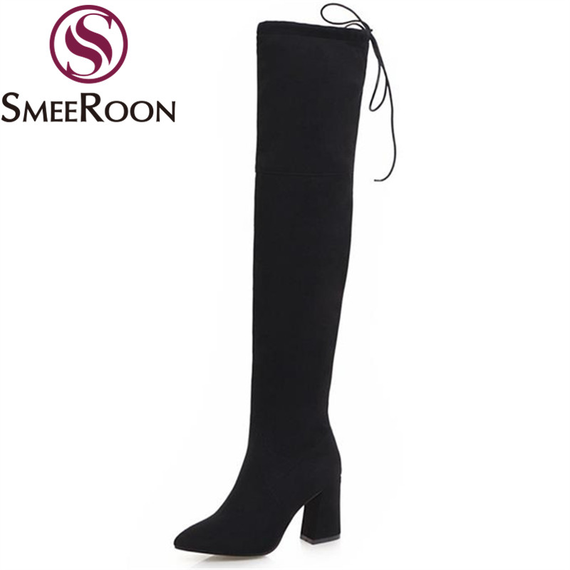 Smeeroon lace up thigh high boots woman zip pointed toe winter boots grind arenaceous women's shoes modern over the knee, Black 
Smeeroon lace up thigh high boots woman zip pointed toe winter boots grind arenaceous women's shoes modern over the knee, Black