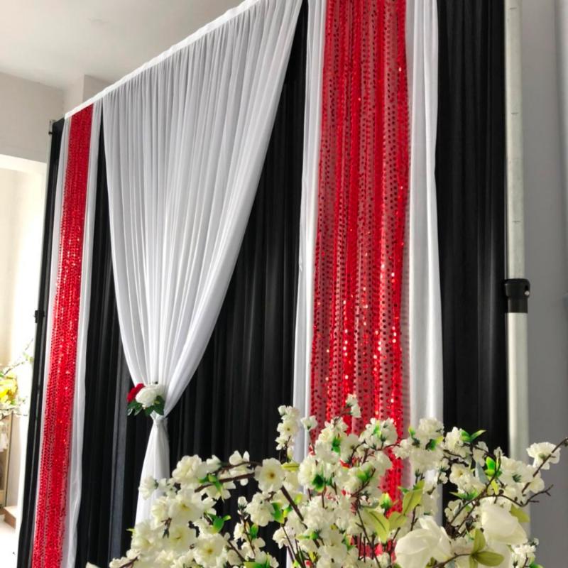 3mHx3mW Black Curtain White Drape ice silk Red Sequin Backdrop Wedding Party Decoration 
3mHx3mW Black Curtain White Drape ice silk Red Sequin Backdrop Wedding Party Decoration