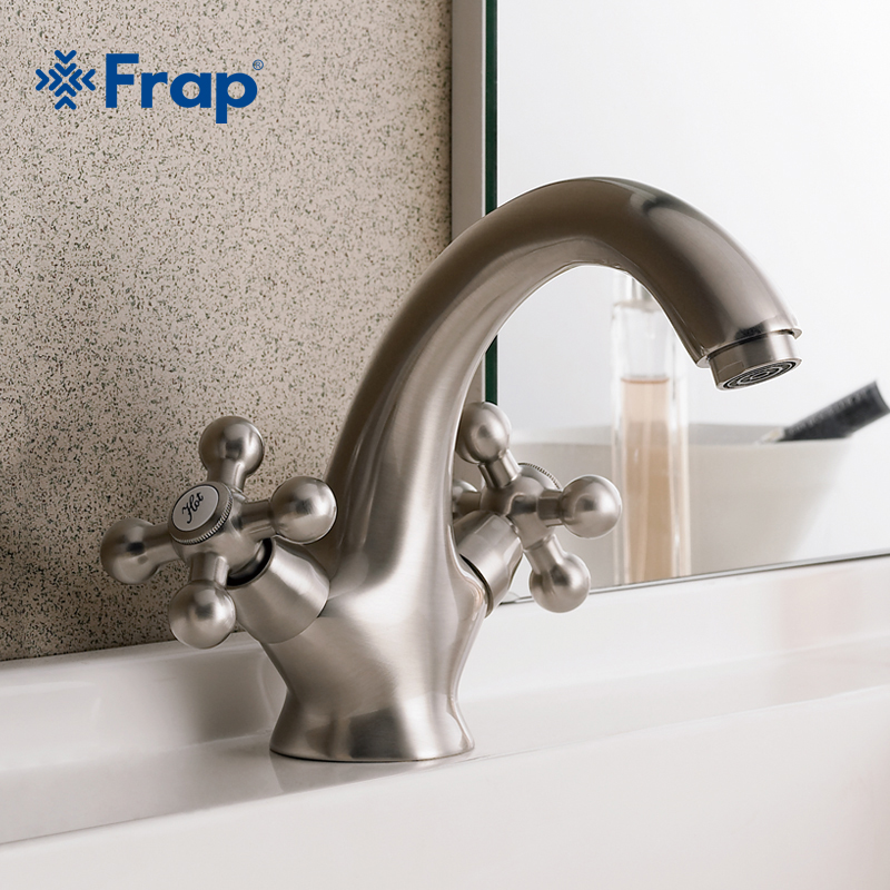 Frap Brass Body Nickel Brushed Bathroom basin faucets Two handles Retro color F1019-5
Frap Brass Body Nickel Brushed Bathroom basin faucets Two handles Retro color F1019-5