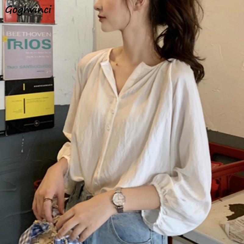 Shirts Women Three Quarter Puff Sleeve Solid Chic All-match Loose Street Wear Womens Korean Style Elegant Trendy Soft Simple New, Blue
Shirts Women Three Quarter Puff Sleeve Solid Chic All-match Loose Street Wear Womens Korean Style Elegant Trendy Soft Simple New, Blue