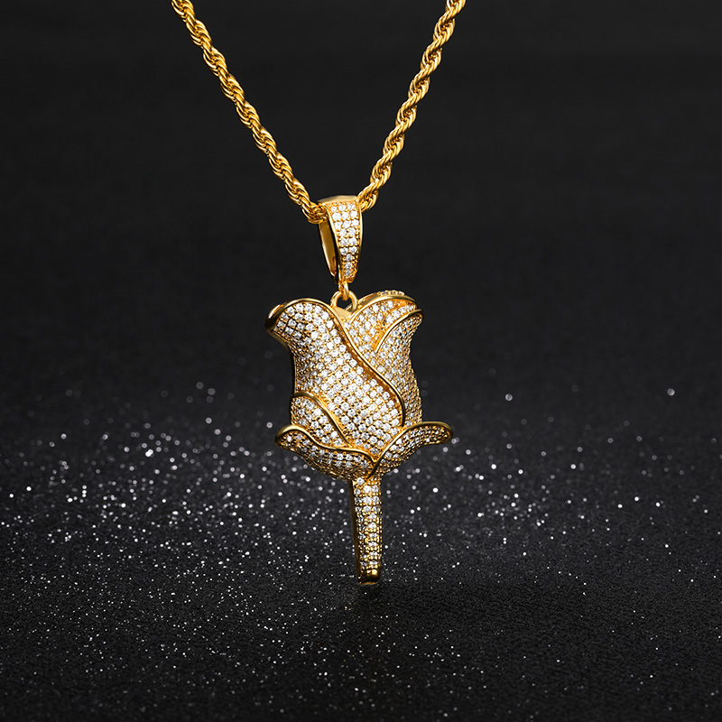 Gold Rose Pendant Necklace For Women Zircon Inlaid Hip Hop Punk Fashion Men's Necklace Stainless Steel Twist Chain
Gold Rose Pendant Necklace For Women Zircon Inlaid Hip Hop Punk Fashion Men's Necklace Stainless Steel Twist Chain