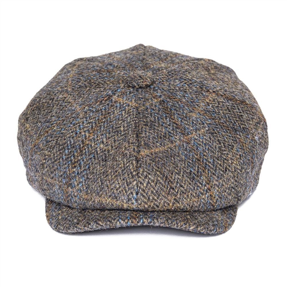 BOTVELA 100% Wool Tweed Check Newsboy Cap Men Gray Beige Herringbone Baker Boy Caps Flat Hat Gatsby Cabbies Boina 029 T200911