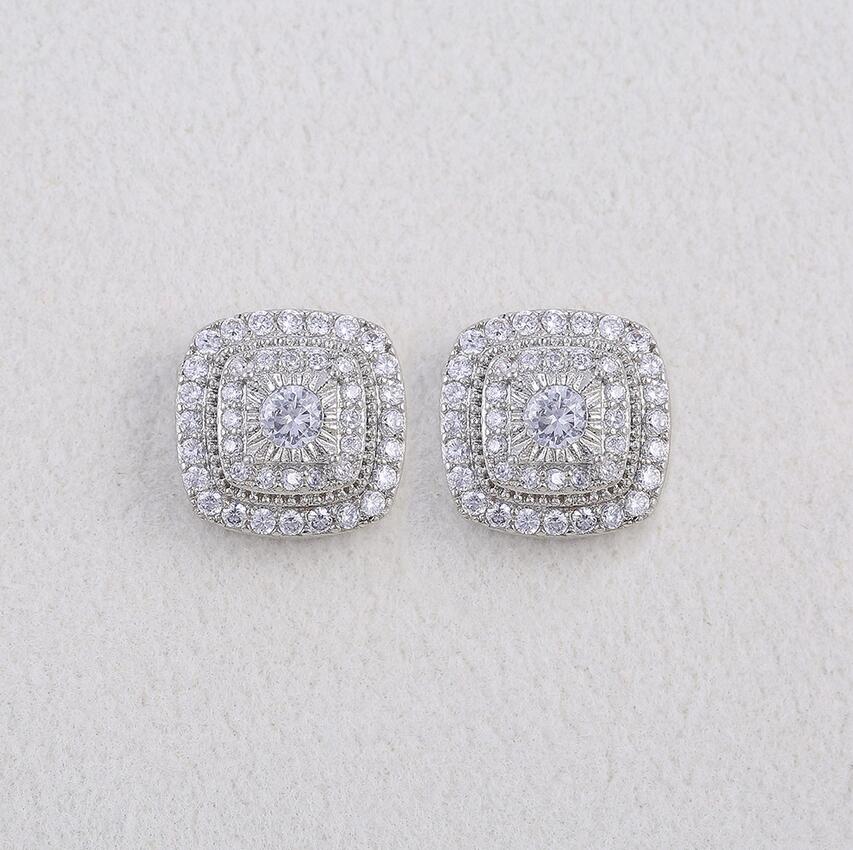 Sterling Sier Square Stud Earrings with White CZ Dia for Women - Party Gift Free shipping