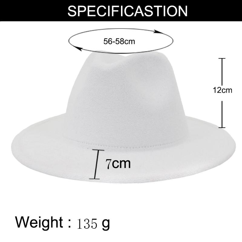 FS White Red Patchwork Wool Felt Jazz Fedora Hat Women Unisex Wide Brim Panama Party Trilby Cowboy Cap Men Gentleman Wedding Hat1