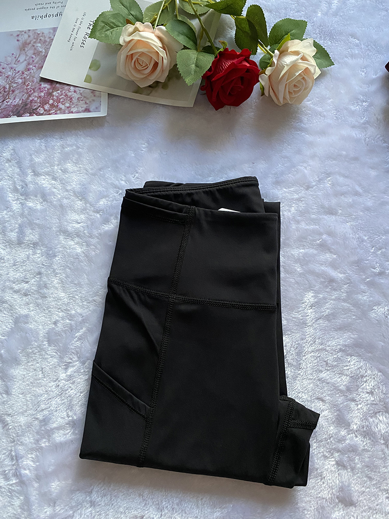 Women Two Pocket Cropped Yoga Pants Fiess Leggings Tights High Waist Running Capris Workout Gym Clothing Sports Wear