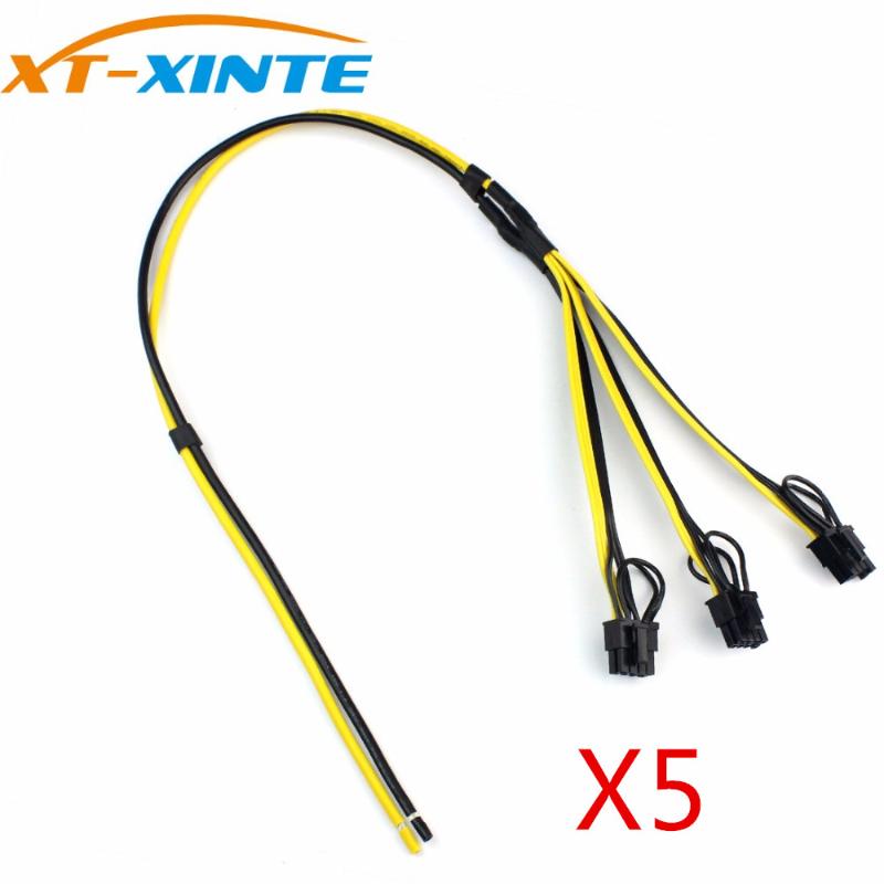 

XT-XINTE 5Pcs Power Supply Cable 1 to 3 6p+2p Miner Adapter Cable 8pin GPU Video Card Wire 12AWG+18AWG Cables for BTC Mining
