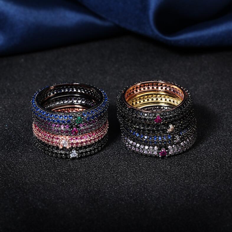 Choucong Cocktail Sparkling Luxury Jewelry 925 Sterling Silver&Black Gold Fill Pave Sapphire CZ Diamond Pave Women Wedding Bridal Ring Gift