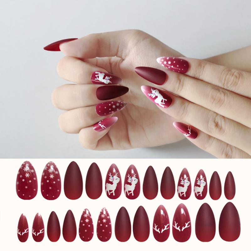 24Pcs/sheet Acrylic Full Cover Artificial Fake Nails DIY Christmas Tree Snowman Christmas Nail Art
