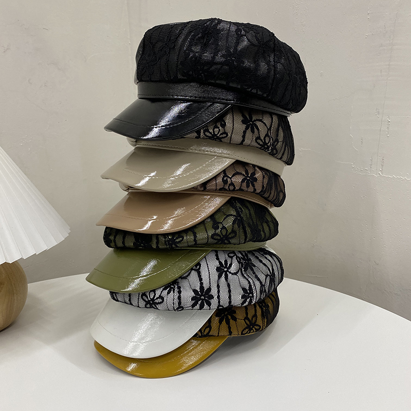 Beret Caps Women Casual boina PU Leather Lace Patchwork Octagonal Hat Fashion Korean Newsboy Cap Spring Fall Artist Hats, White
Beret Caps Women Casual boina PU Leather Lace Patchwork Octagonal Hat Fashion Korean Newsboy Cap Spring Fall Artist Hats, White