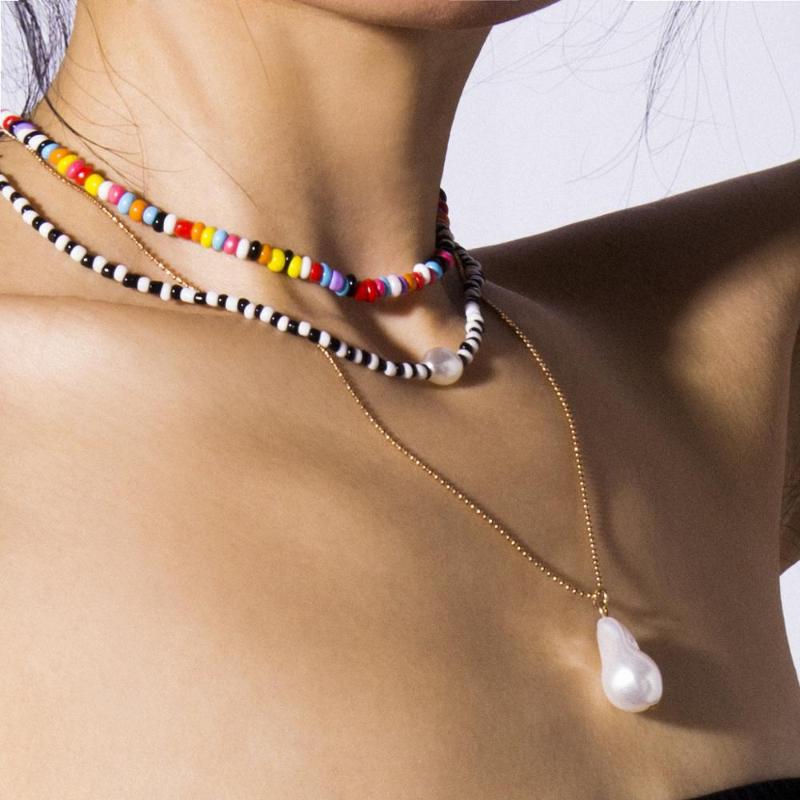 Boho Handmade gothic collier multicolored beads Irregular pearls Pendant necklace women Gills Gift