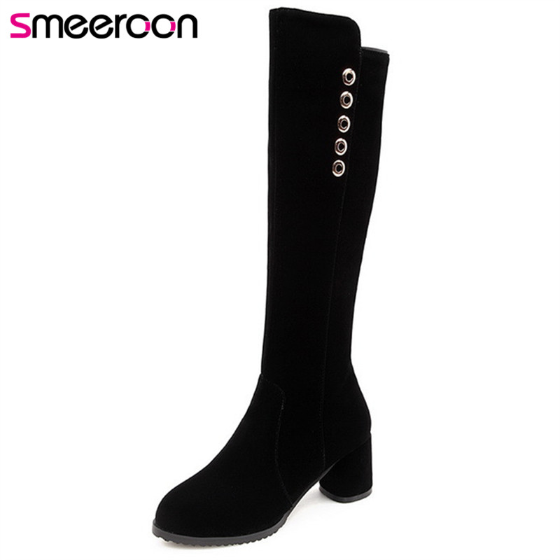 Smeeroon 2020 fashion autumn winter boots women round toe zip high knee high quality flock boots heels big size 33-43, Black
Smeeroon 2020 fashion autumn winter boots women round toe zip high knee high quality flock boots heels big size 33-43, Black