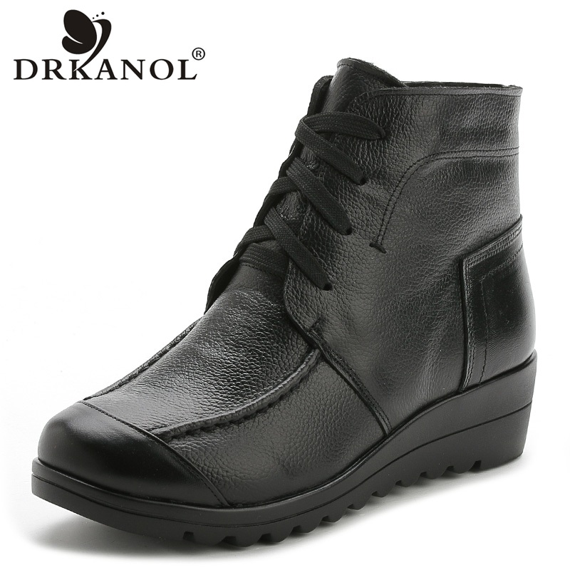 DRKANOL Classic Genuine Leather Thick Plush Women Snow Boots Lace Up Zip Round Toe Winter Warm Ankle Boots Women Low Wedge Shoes, Short plush black
DRKANOL Classic Genuine Leather Thick Plush Women Snow Boots Lace Up Zip Round Toe Winter Warm Ankle Boots Women Low Wedge Shoes, Short plush black