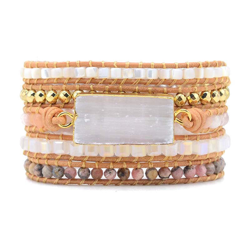 Natural Gypsum Stone Leather Bracelet Newly Chic Bohemia 5X Wrap Bracelet Women Jewelry Gifts
Natural Gypsum Stone Leather Bracelet Newly Chic Bohemia 5X Wrap Bracelet Women Jewelry Gifts