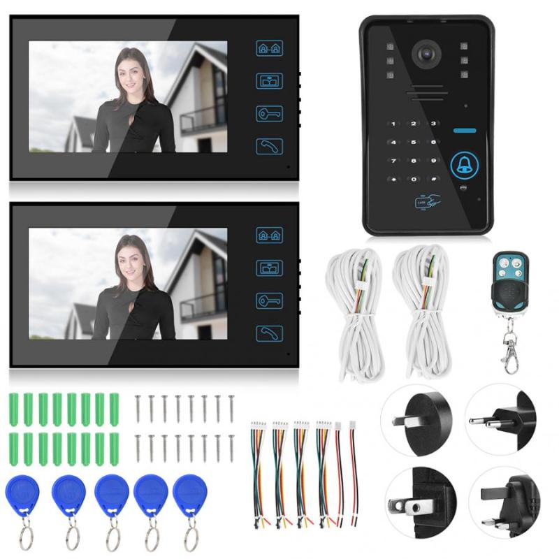 

Door bell camera 7in Video Doorbell Password Card Doorphone 2 Monitors Night Vision Intercom 100-240V Video Doorbell