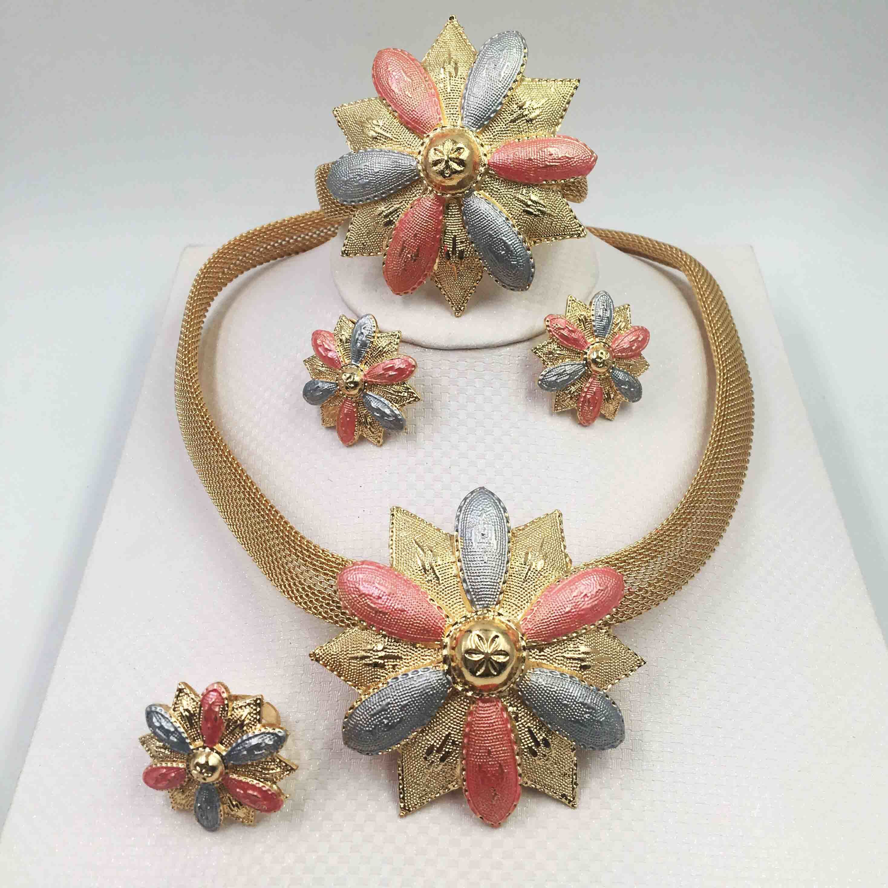 Fashion wedding Dubai Africa Nigeria African Jewelry set gold-color necklace Earrings romantic woman Bridal Jewelry Sets LJ200909