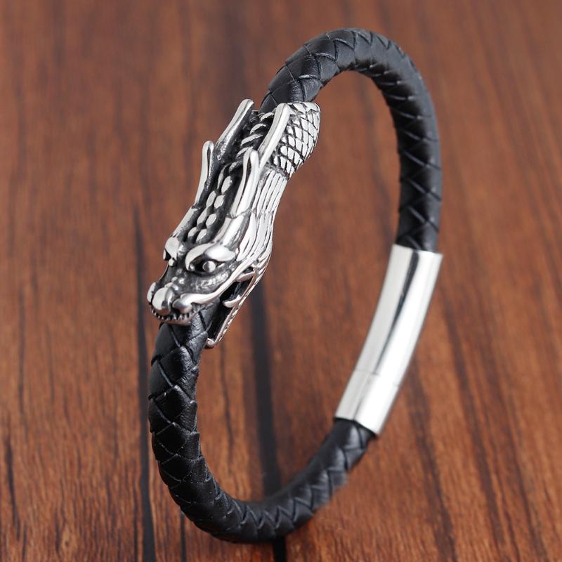 Domineering Dragon Leather Bracelet Men Black Braided Rope Stainless Steel Buckle Bangle Punk Male Jewelry Handmade Gift
Domineering Dragon Leather Bracelet Men Black Braided Rope Stainless Steel Buckle Bangle Punk Male Jewelry Handmade Gift
