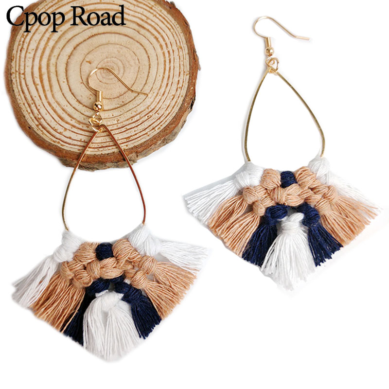 

Dangle & Chandelier Cpop Boho Handmade Weaving Macrame Earrings Elegant Ethnic Cotton Thread Tassel Bridesmaid Jewelry Women Gift