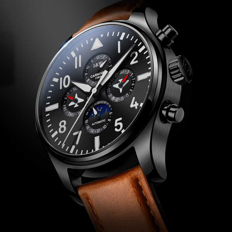 CARNIVAL Calendar Multifunctional Mechanical Leather Mens Watches Top Wrist Watch erkek kol saati Montre Homme, Leather black
CARNIVAL Calendar Multifunctional Mechanical Leather Mens Watches Top Wrist Watch erkek kol saati Montre Homme, Leather black