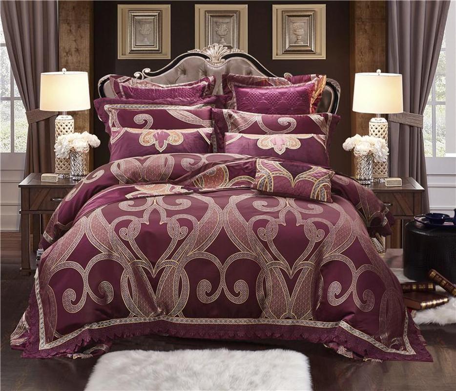 Silk Cotton Luxury Satin Jacquard Purple Bedding Set Queen King size Wedding Bedding Sets Bed Sheet/Spread Set Duvet Cover
Silk Cotton Luxury Satin Jacquard Purple Bedding Set Queen King size Wedding Bedding Sets Bed Sheet/Spread Set Duvet Cover