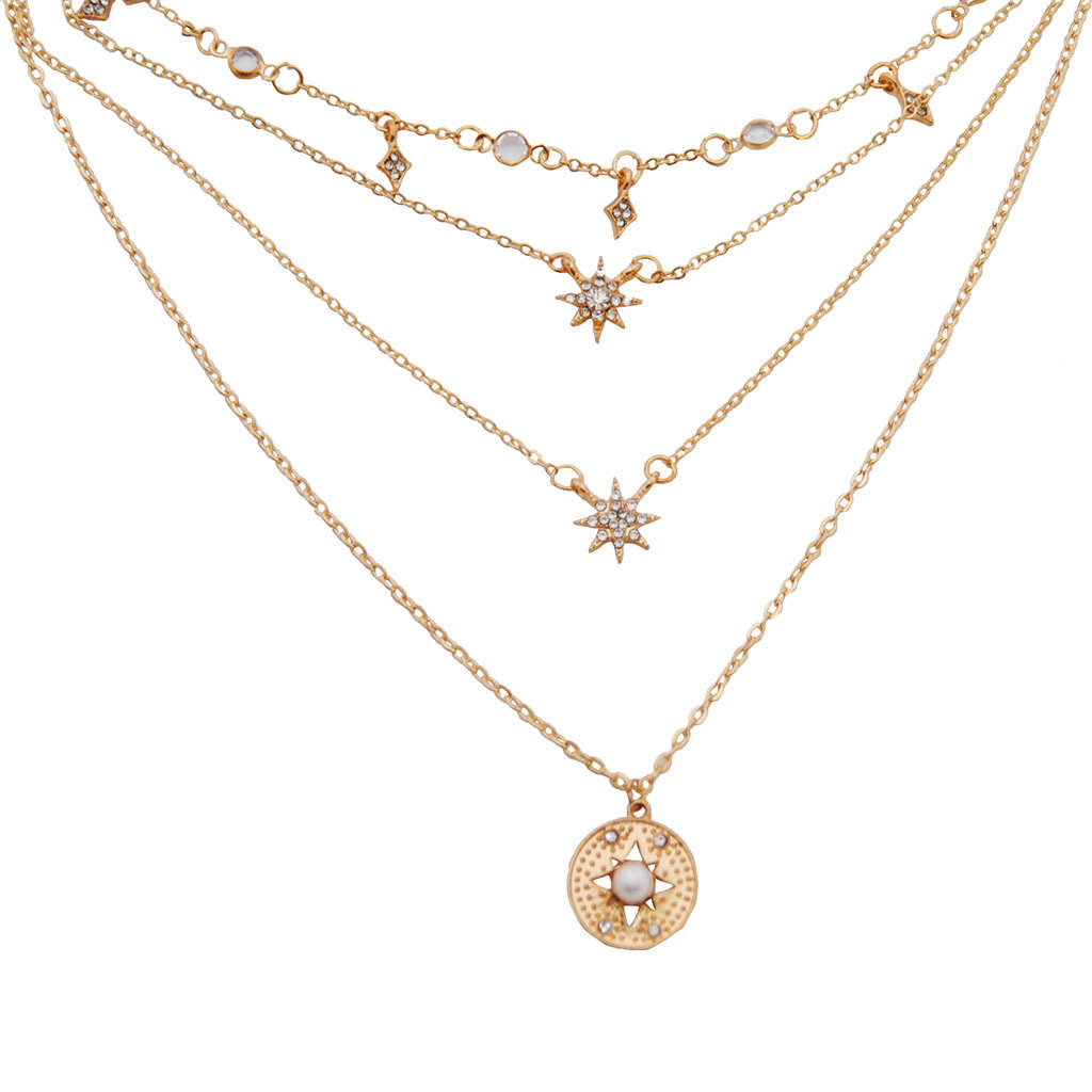 2021 Trendy Multilayer Rhinestone Pendant Necklaces Womens Gold Silver Moon and Star Bling Diamond Jelwery