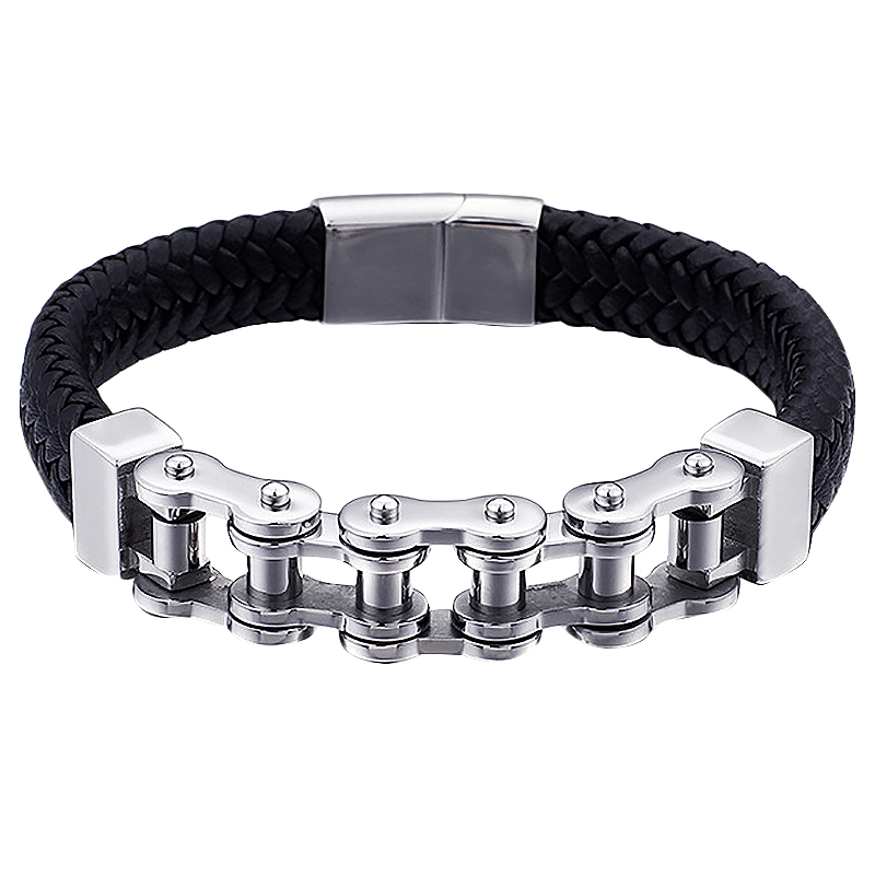 Unique Punk Design Special Pattern Bicycle Chain Stainless Steel Accessories Men's Leather Bracelet
Unique Punk Design Special Pattern Bicycle Chain Stainless Steel Accessories Men's Leather Bracelet
