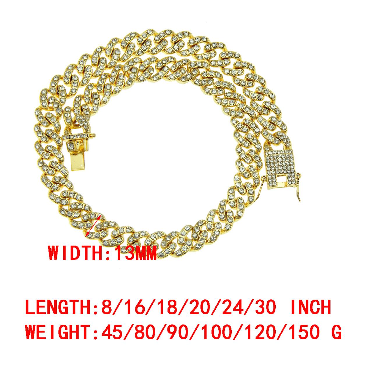 13mm New Fashion Hip Hop Rapper Mens Gold Bling Diamond Cuban Link Chain Necklace Choker Masculina Bijoux Jewelry Curb Chains for Men Women