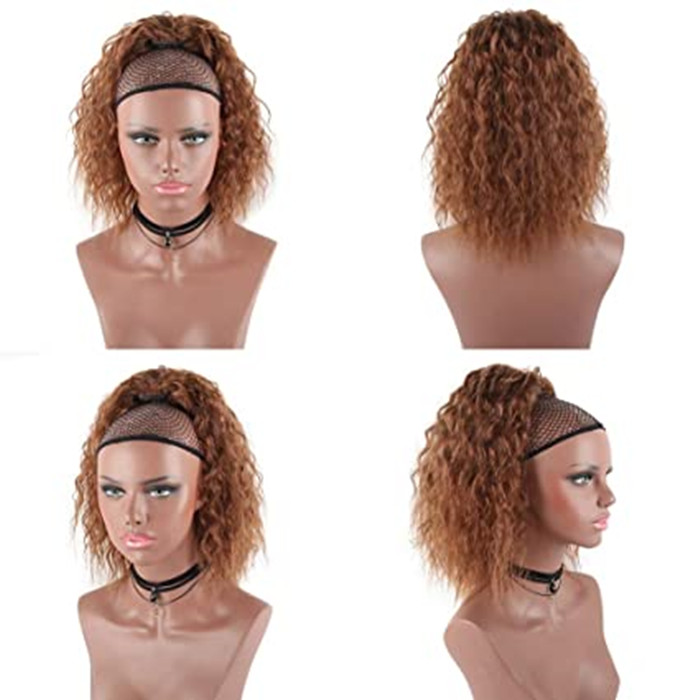 14 Inch auburn Short Curly Wave Ponytail Extension Drawstring Hair Bun Extension clip in wraps pony tail Hairpiece for Women