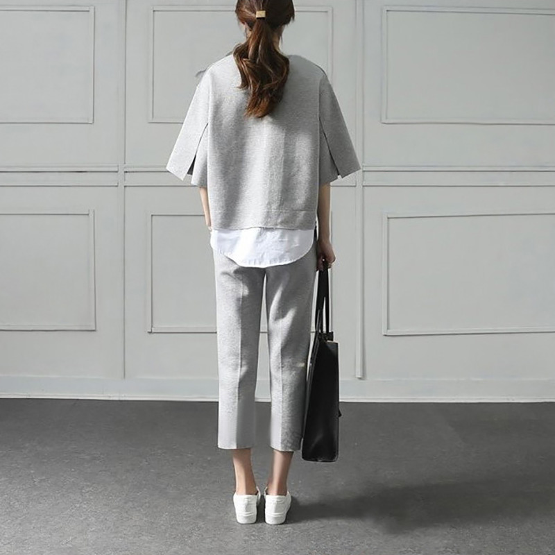 Autumn Two Pieces Set Women Suit Patchwork Hem Top With Elastic Waist Plus Size Calf Length Pants Female Clothes New, Gray
Autumn Two Pieces Set Women Suit Patchwork Hem Top With Elastic Waist Plus Size Calf Length Pants Female Clothes New, Gray
