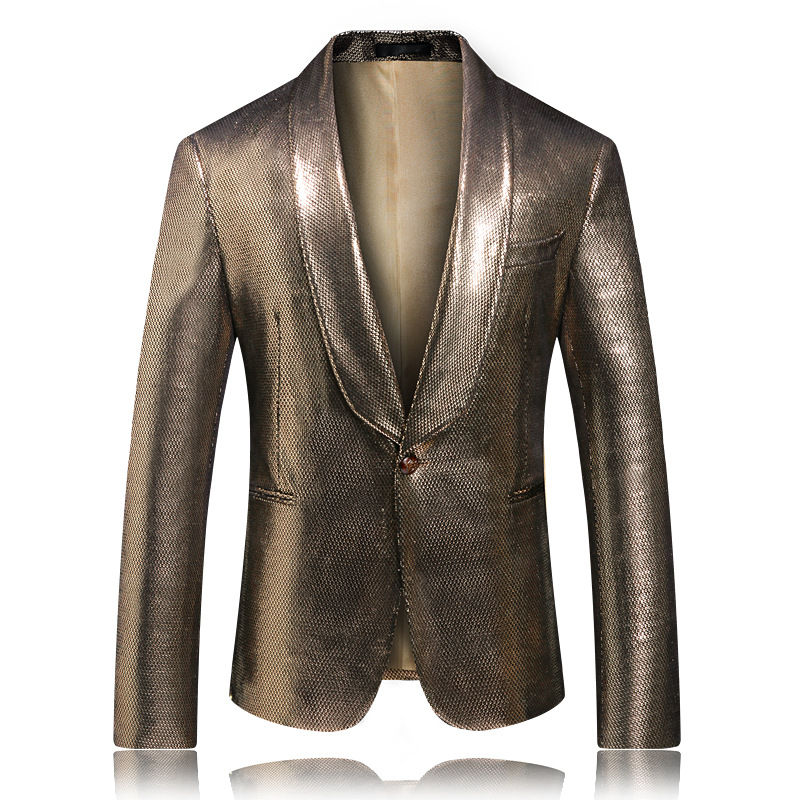MEN'S Wear Party Nightclub New Style Suit Shawl Lapel Men Suit Bright Surface Banquet Formal Dress Single West, Gold tone
MEN'S Wear Party Nightclub New Style Suit Shawl Lapel Men Suit Bright Surface Banquet Formal Dress Single West, Gold tone