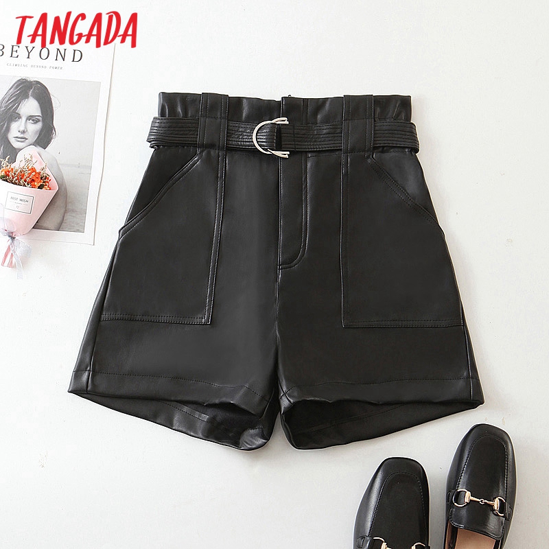Tangada 2020 autumn winter women black faux leather shorts with belt strethy waist pockets female retro casual shorts HY249
Tangada 2020 autumn winter women black faux leather shorts with belt strethy waist pockets female retro casual shorts HY249