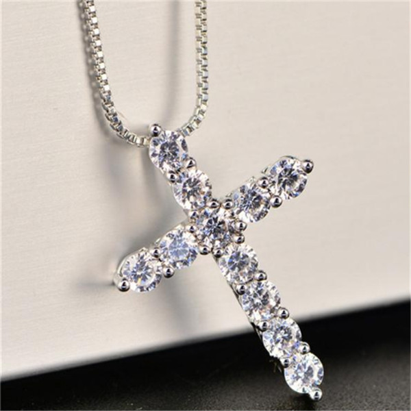 xury Cubic Zircon Pendant Necklace 925 Sterling Silver Christian Jesus Jewelry For Women Gift a036