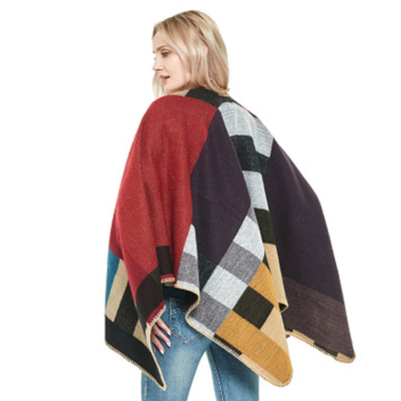 Oversized Sweater Cardigan Olivia Palermo Runway Catwalk Street Snap Knitted Cardigan Plaid Cape Poncho Shawl Women Lady S118