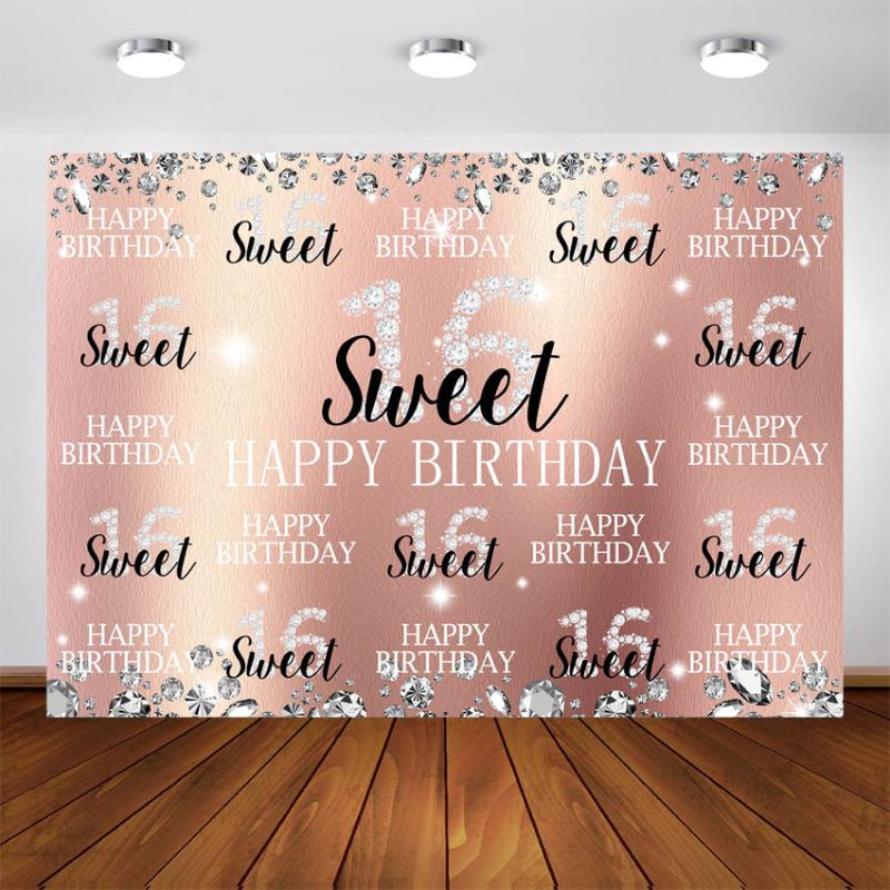 Sweet 16 Backdrop Girl's Sweet Sixteen Birthday Rose Gold Diamond Decoration Photo Background 16th Repeat Steps Party Banner
Sweet 16 Backdrop Girl's Sweet Sixteen Birthday Rose Gold Diamond Decoration Photo Background 16th Repeat Steps Party Banner