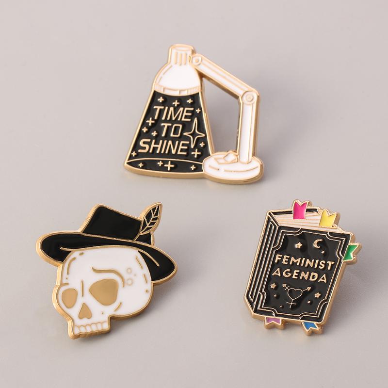 Exquisite Skeleton Knight Enamel Pin Book Desk Lamp Shape Letterring Lapel Pin Feminist Agenda Series Brooches For Women
Exquisite Skeleton Knight Enamel Pin Book Desk Lamp Shape Letterring Lapel Pin Feminist Agenda Series Brooches For Women