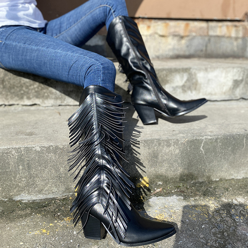 Winter Fringed women's Boots Plus Size PU Solid Color Low Heel Tassel Slip On Pointed Toe Female Shoes Women Zapatos De Mujer, Black
Winter Fringed women's Boots Plus Size PU Solid Color Low Heel Tassel Slip On Pointed Toe Female Shoes Women Zapatos De Mujer, Black