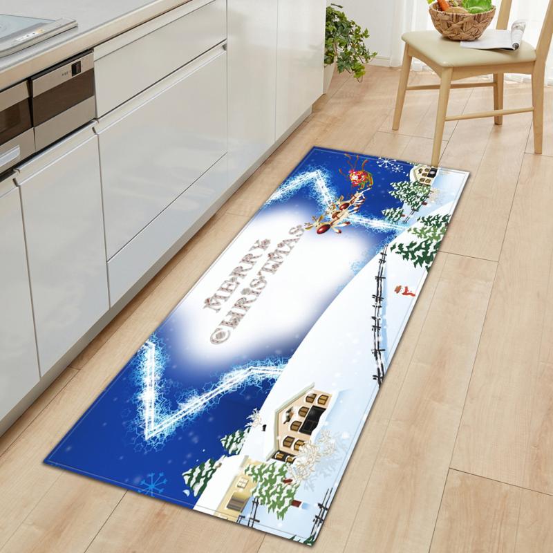 Christmas Kitchen Mat Entrance Doormat Bedroom Bedside Decorative Carpet Home Balcony Hallway Long Floor Mat Bath Anti-Slip Rug