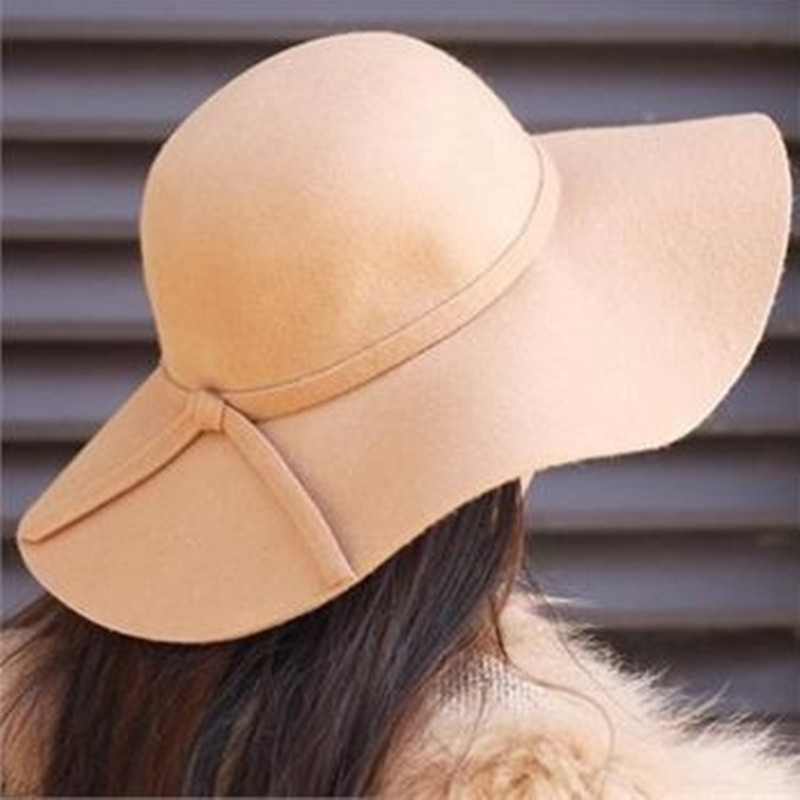 New 2020 Summer Hat Ladies Women's Fedora Beach Sun Hats Floppy Wide Large Brim Cloche Bowler Pure Woolen Cap
