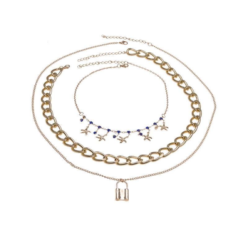 Summer New Three-layer Gold Chain Necklace Ladies European and American Style Clavicle Chain Starfish Lock Pendant Accessories
Summer New Three-layer Gold Chain Necklace Ladies European and American Style Clavicle Chain Starfish Lock Pendant Accessories