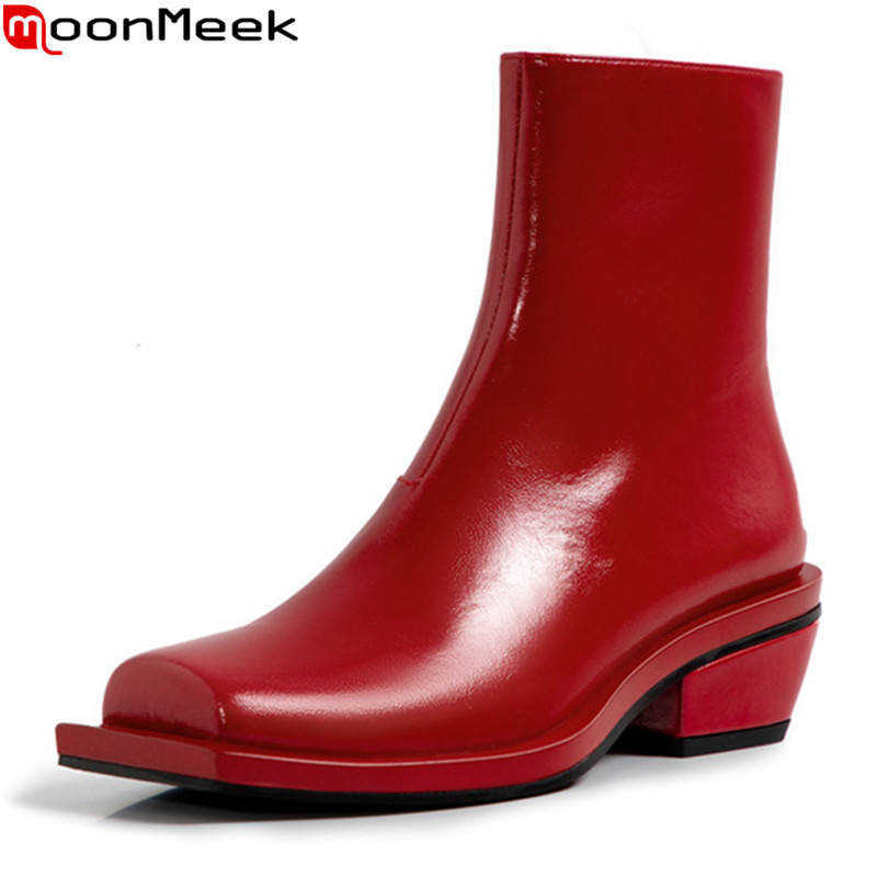 MoonMeek 2020 New arrival ankle boots for woman genuine leather boots thick heels square toe 3 colors ladies shoes, Black
MoonMeek 2020 New arrival ankle boots for woman genuine leather boots thick heels square toe 3 colors ladies shoes, Black