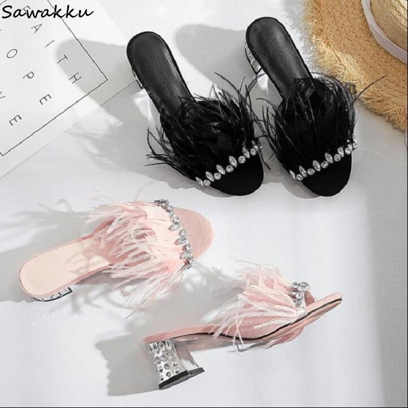 Newest Crystal Party Chic Feather Slippers Women Luxury Satin Rhinestone Decor Sandals Sweet Med Heels Outside Shoes Woman, As show
Newest Crystal Party Chic Feather Slippers Women Luxury Satin Rhinestone Decor Sandals Sweet Med Heels Outside Shoes Woman, As show