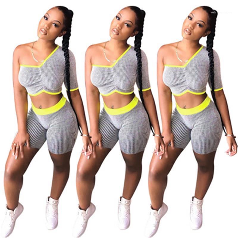 Female Slim Striped Sports Sets Women One Shoulder Navel Tracksuits Fashion Trend Single Sleeve Casual Short Tshirt Shorts Suits Designer, Gray
Female Slim Striped Sports Sets Women One Shoulder Navel Tracksuits Fashion Trend Single Sleeve Casual Short Tshirt Shorts Suits Designer, Gray