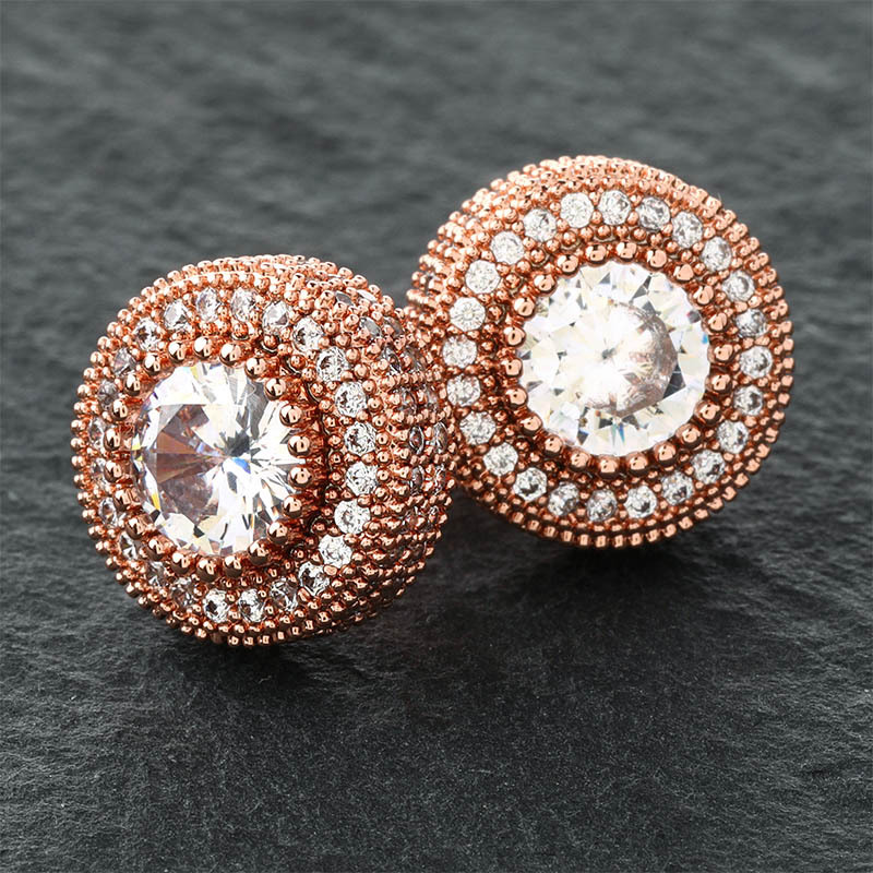 American INS style round zircon earrings with hiphop personality stud earrings for men and women