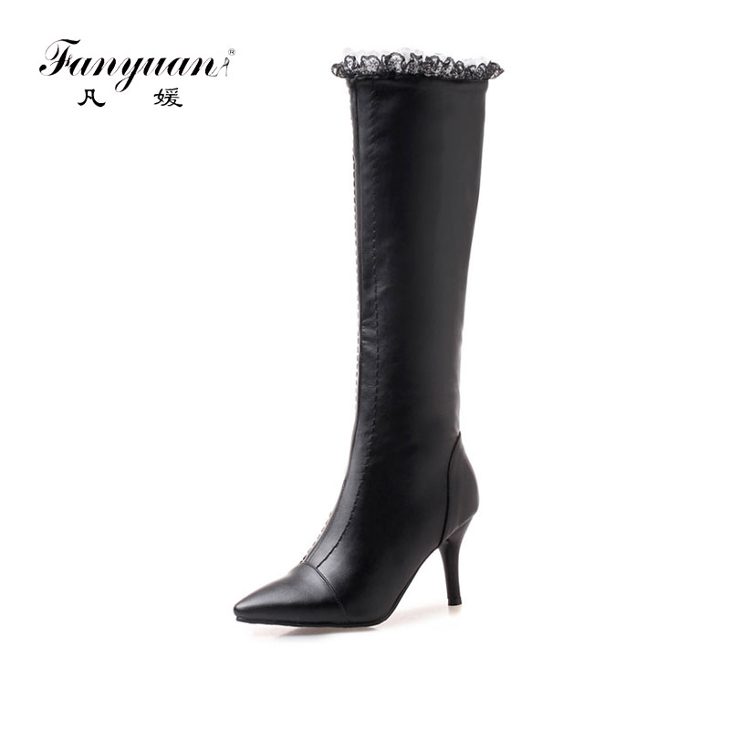 Fanyuan Women Knee-High Boots PU leather Thin High Heel Boots Sexy Pointed Toe long Winter Ruffles Plush Shoes, Black without fur
Fanyuan Women Knee-High Boots PU leather Thin High Heel Boots Sexy Pointed Toe long Winter Ruffles Plush Shoes, Black without fur
