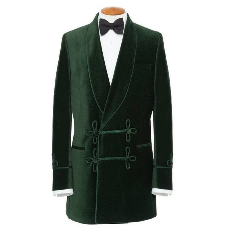 Newest Handsome Men Suit Green Velvet Peak Lapel Double-breasted Men Suit Tailored Suit Fit Slim Formal Men Coat Custom Made